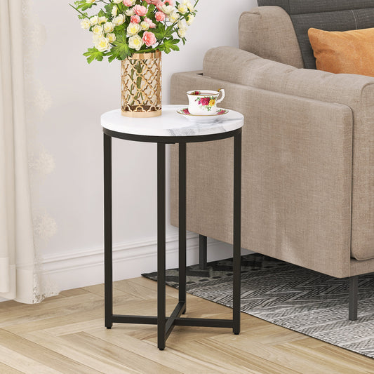 Modern Side Table with Faux Marble MDF Top For Any Small Space