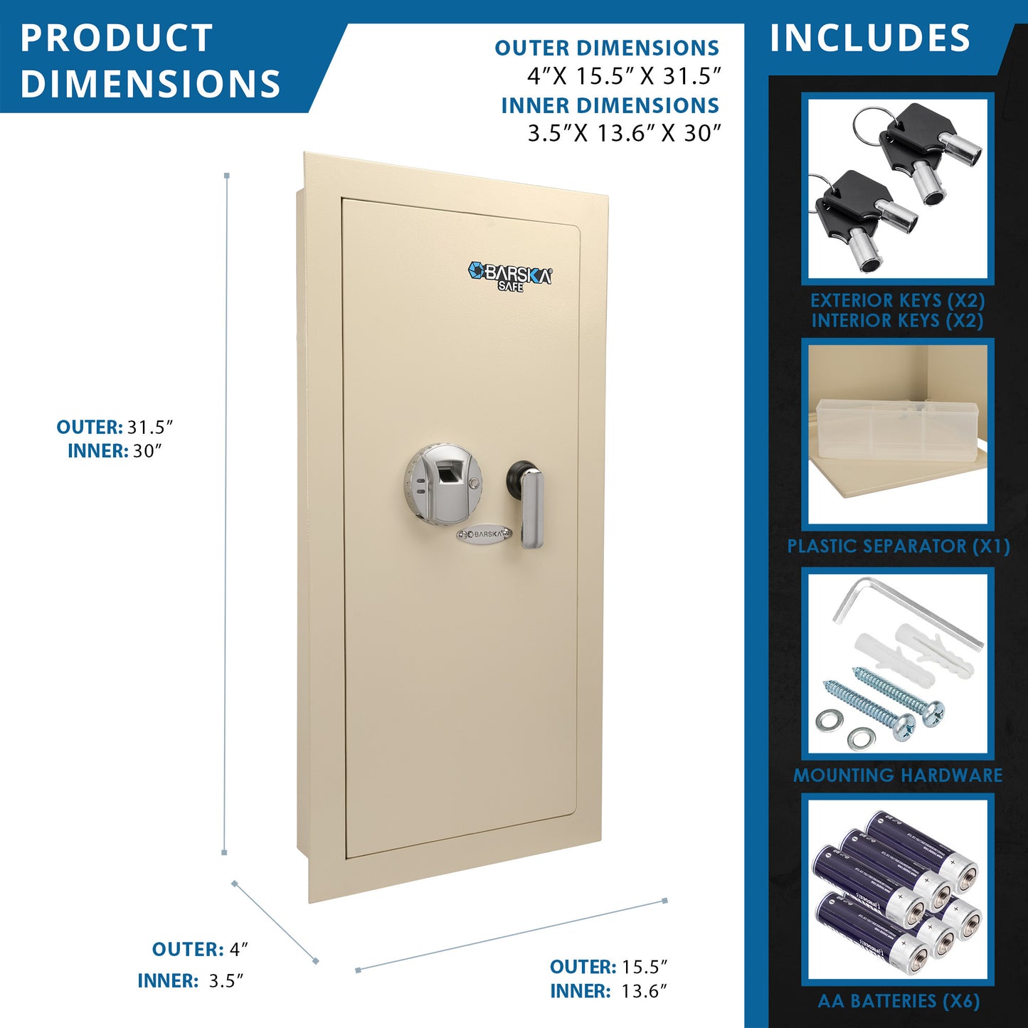 0.82 CUBIC FT LEFT OPEN BEIGE  BIOMETRIC WALL SAFE