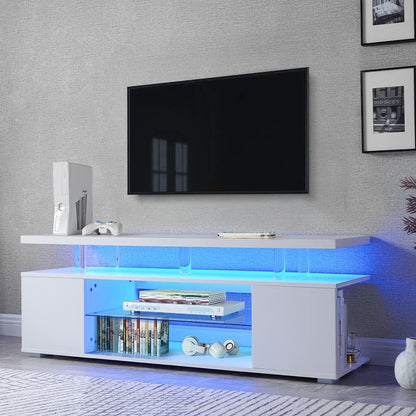 TV Stand for 70 Inch TV LED Gaming Entertainment Center Media Storage Console Table with Large Side Cabinet for Living Room(White)