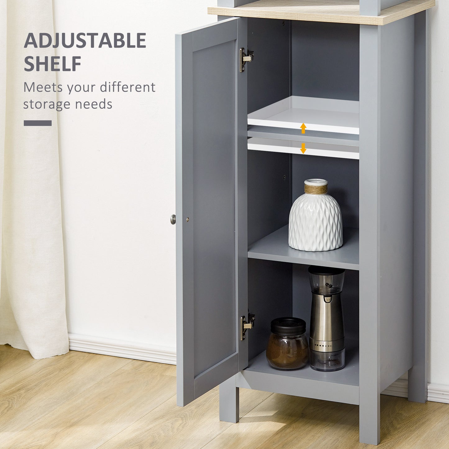 kleankin Tall Bathroom Storage Cabinet with 3 Tier Shelf, Door, Free Standing Linen Tower, Slim Side Organizer, Grey