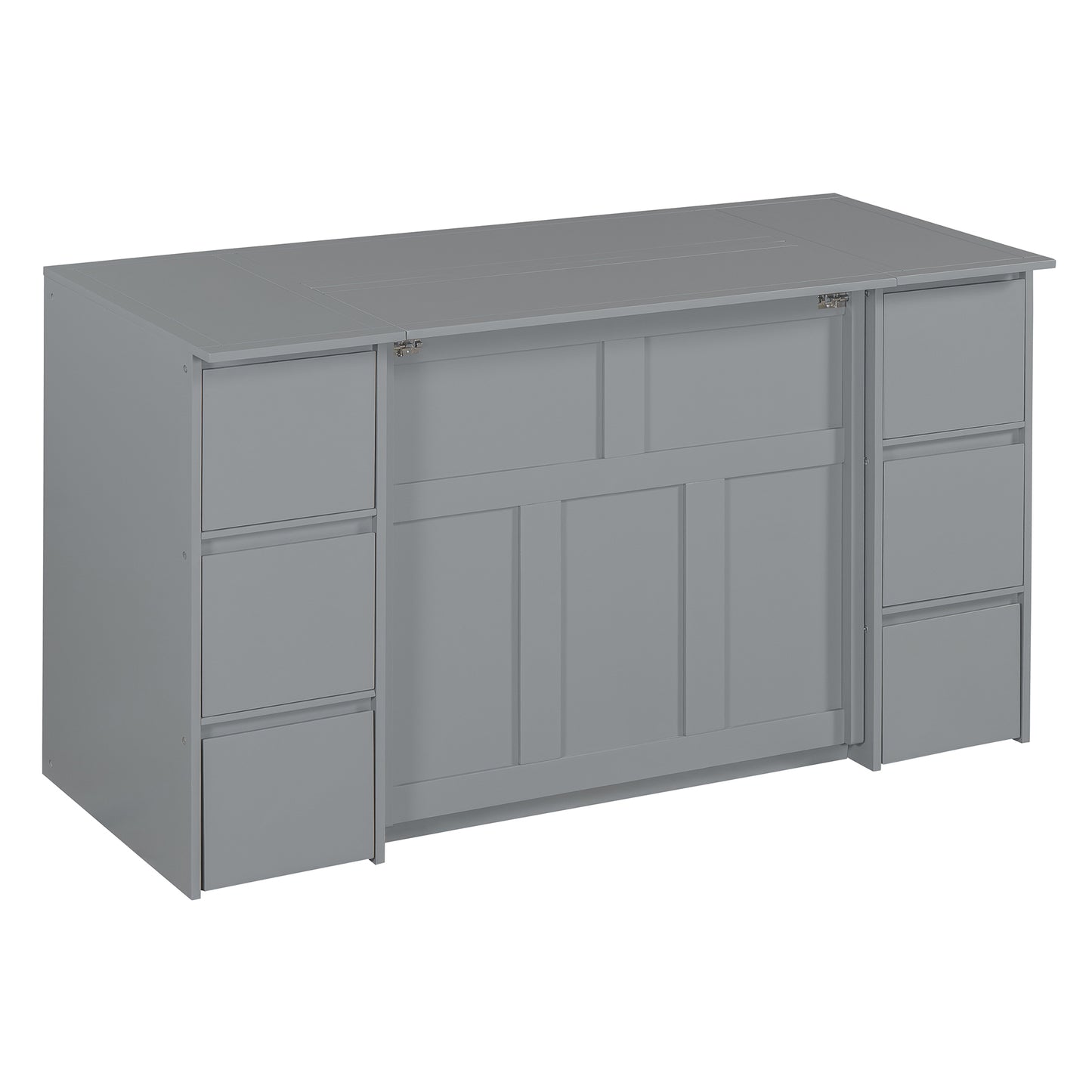 Twin Size Murphy Bed with Drawers, Cabinets and USB Ports,Gray