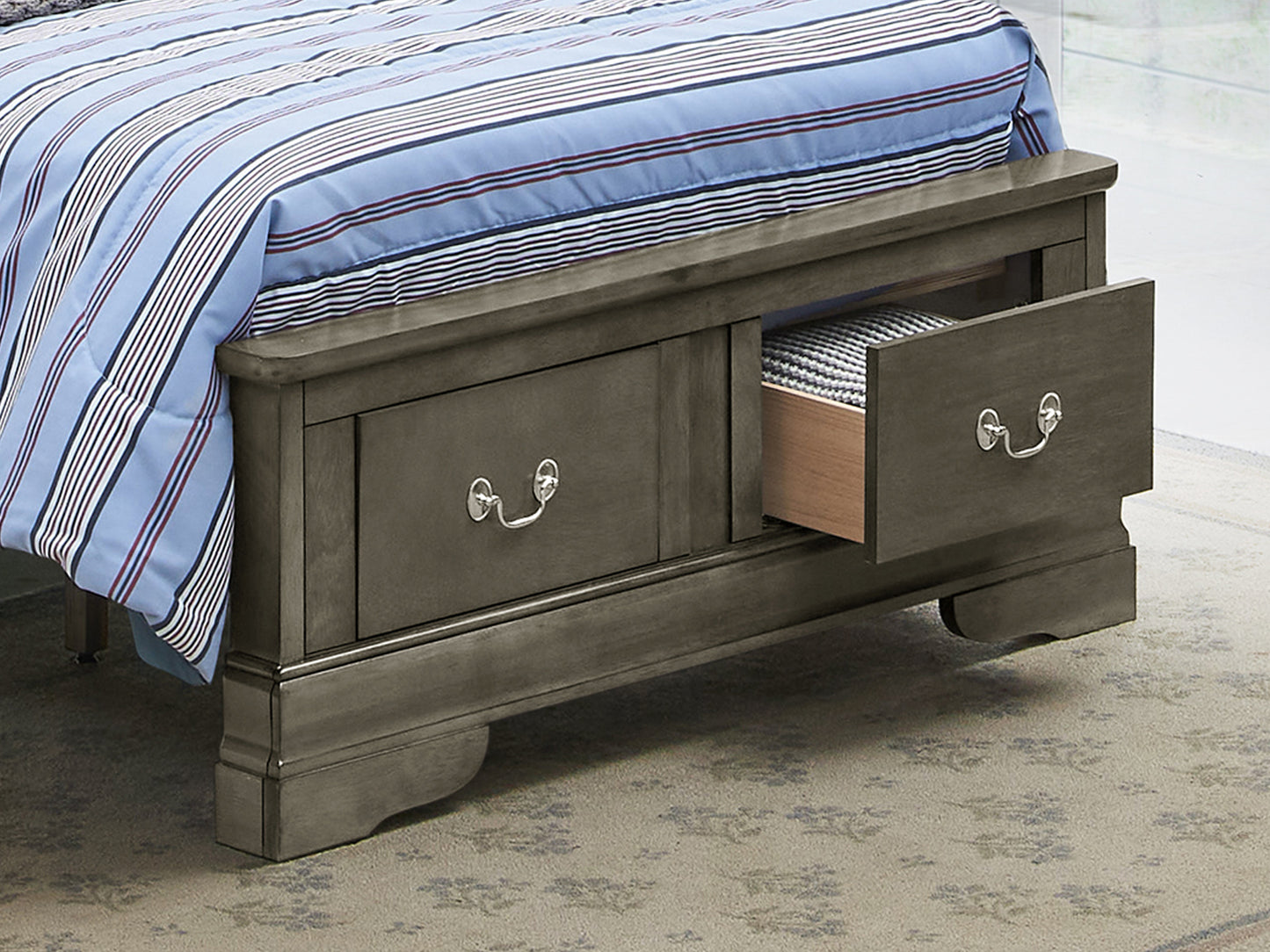 Elegant King Storage Bed In Gray Finish
