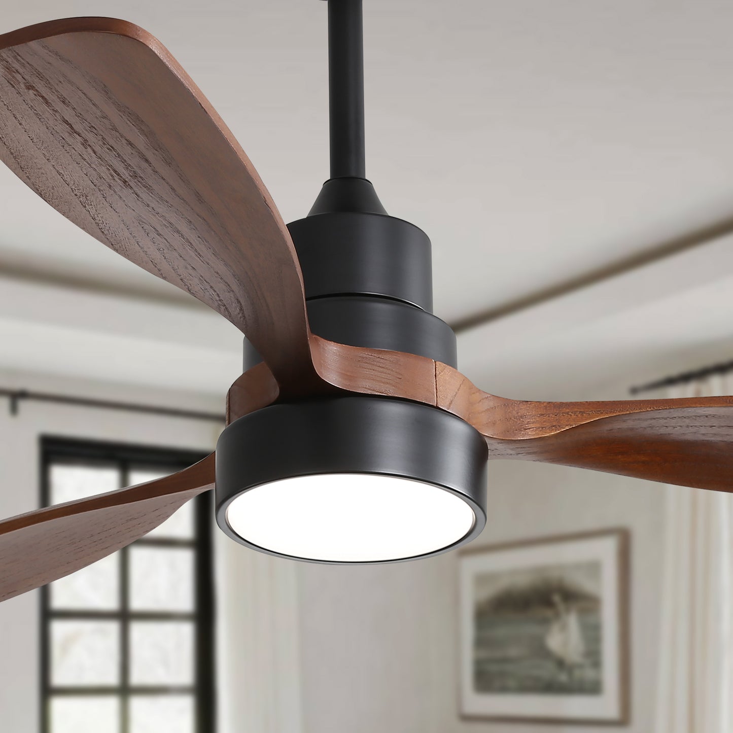48 Inch Modern Ceiling Fan With Lights 3 Wood Fan Blade Noiseless Reversible Motor Smart Remote Control