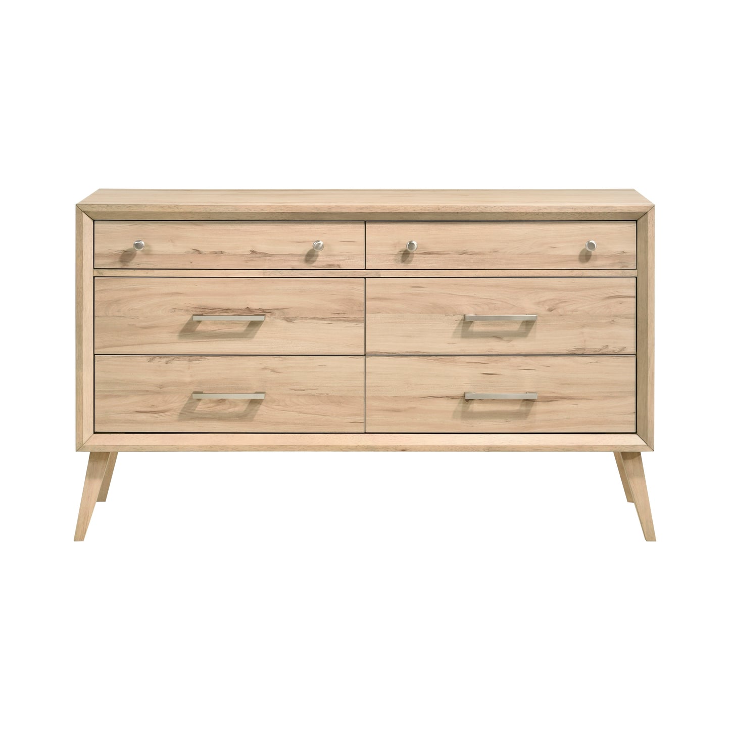 Classic Style Dresser of 6x Drawers Natural Oak Finish Wooden Bedroom Furniture 1pc, Mid-Century Modern Design