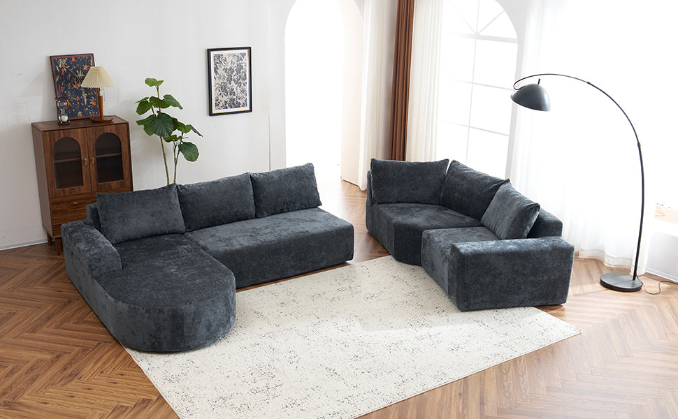 141.7" Oversized Modular Sofa Cloud Sectional Sofa Set Upholstered Couches U-shaped Sofa with Deep Seat for Living Room, Grey