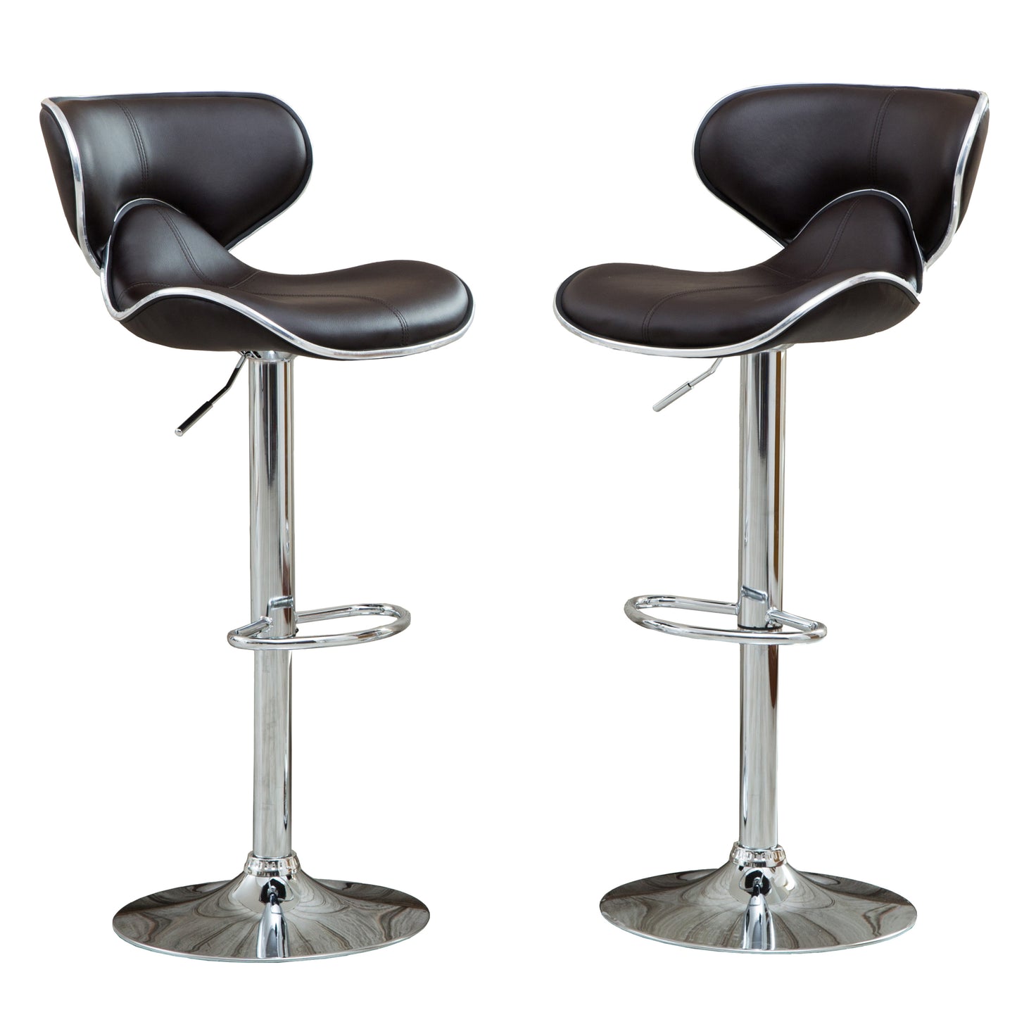 Masaccio Upholstery Airlift Adjustable Swivel Barstool with Chrome Base, Set of 2, Dark Brown