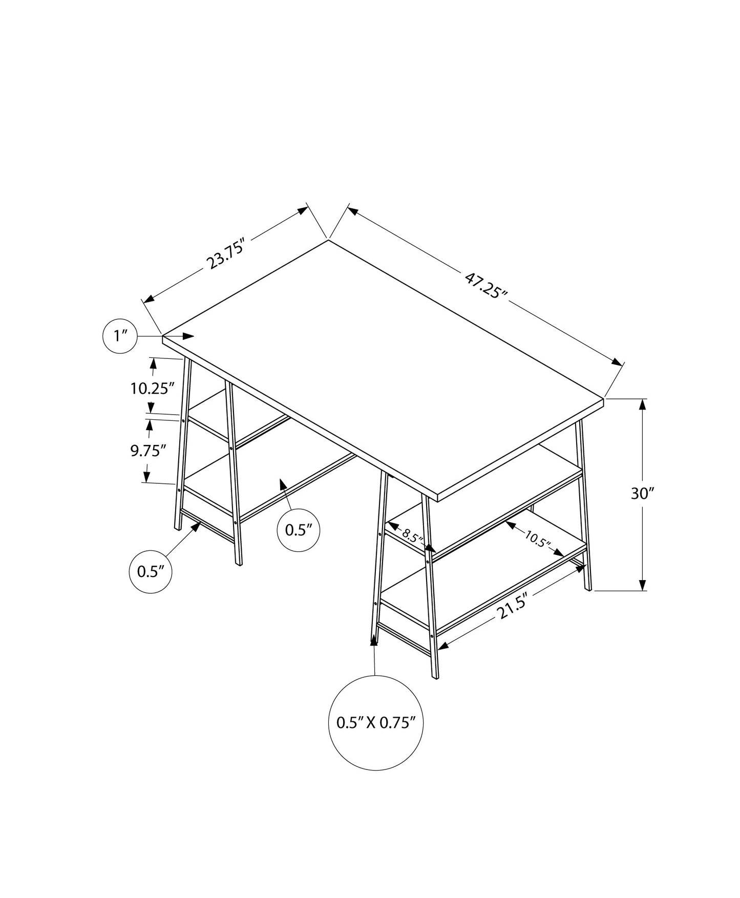 Computer Desk, Home Office, Laptop, Storage Shelves, 48"l, Work, Grey Laminate, Black Metal, Contemporary, Modern