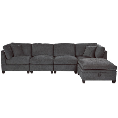 U-style Upholstered Modular Sofa with Removable Storage Ottoman, 2 hidden cup holders, Sectional sofa for Living Room Apartment(5-Seater) (OLD SKU:WY000371AAE)