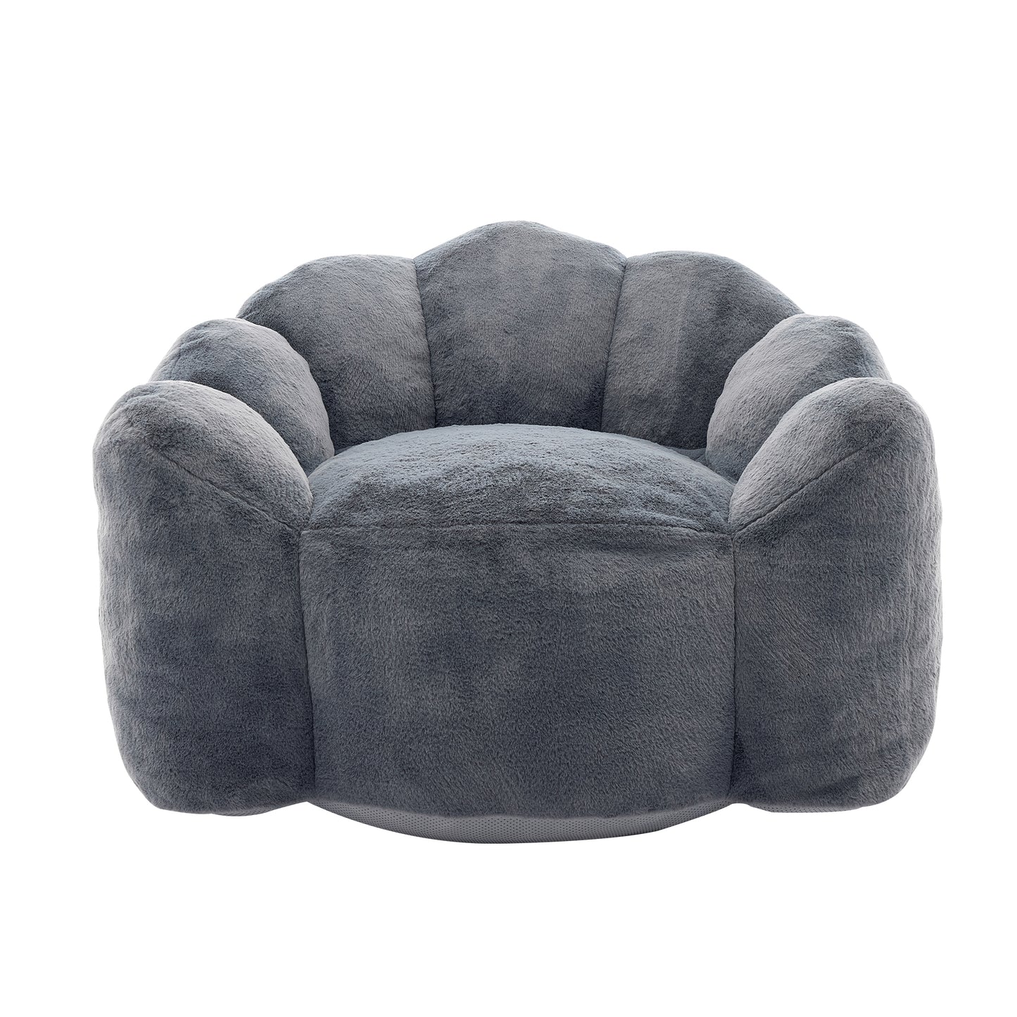 Lotus Style Compression Sofa with Pull Ring, Gray Plush Bean Bag for Living Room or Bedroom, Easy to Move, No Installation Required