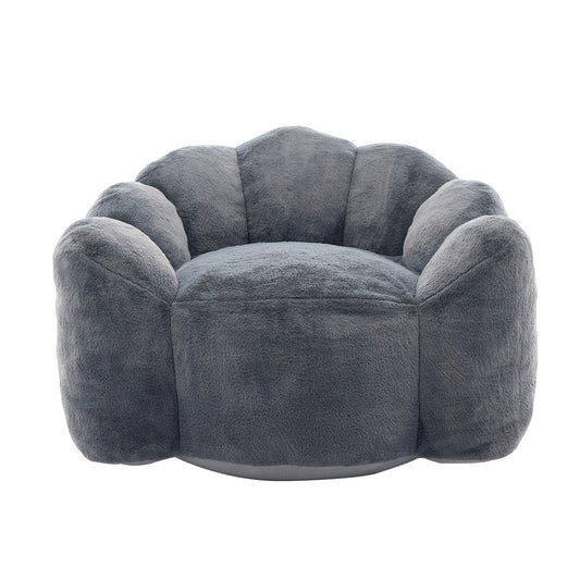 Lotus Style Compression Sofa with Pull Ring, Gray Plush Bean Bag for Living Room or Bedroom, Easy to Move, No Installation Required