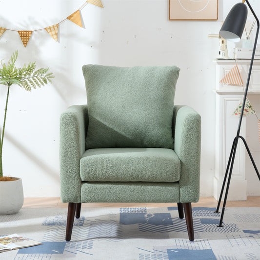 Modern Accent Chair, Upholstered Armchair for Living Room ,Mid Century Fabric Lounge Chair w/ Pillow, Comfortable Reading Chair with Wood Legs for Living Room, Bedroom,Reception Room (Light Green)