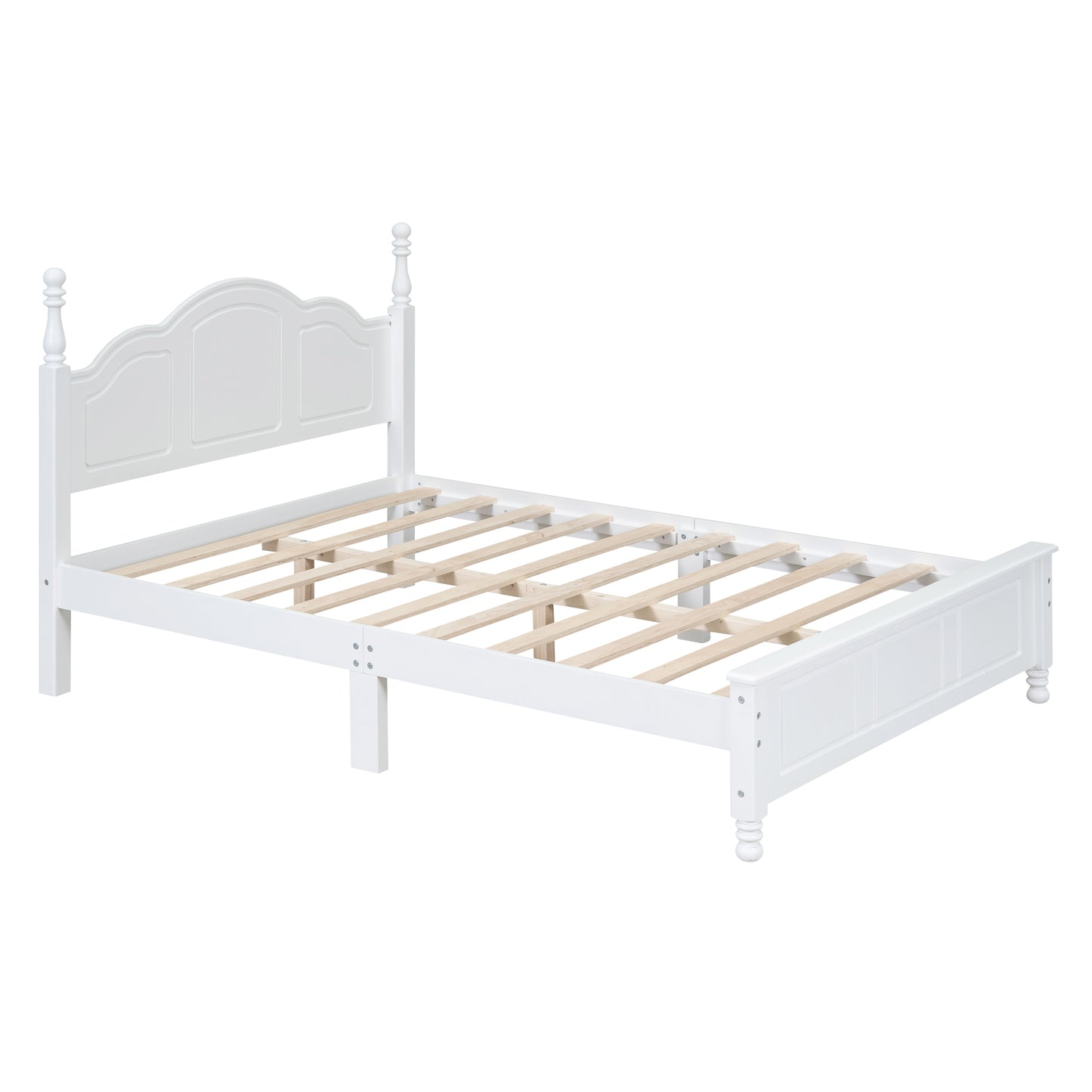 Full Size Wood Platform Bed Frame,Retro Style Platform Bed with Wooden Slat Support,White