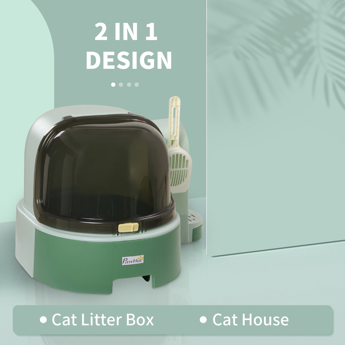 PawHut Cat Litter Box with Lid, Covered Litter Box, Easy to Clean & Open Including Openable Front Cover, Litter Scoop, Green