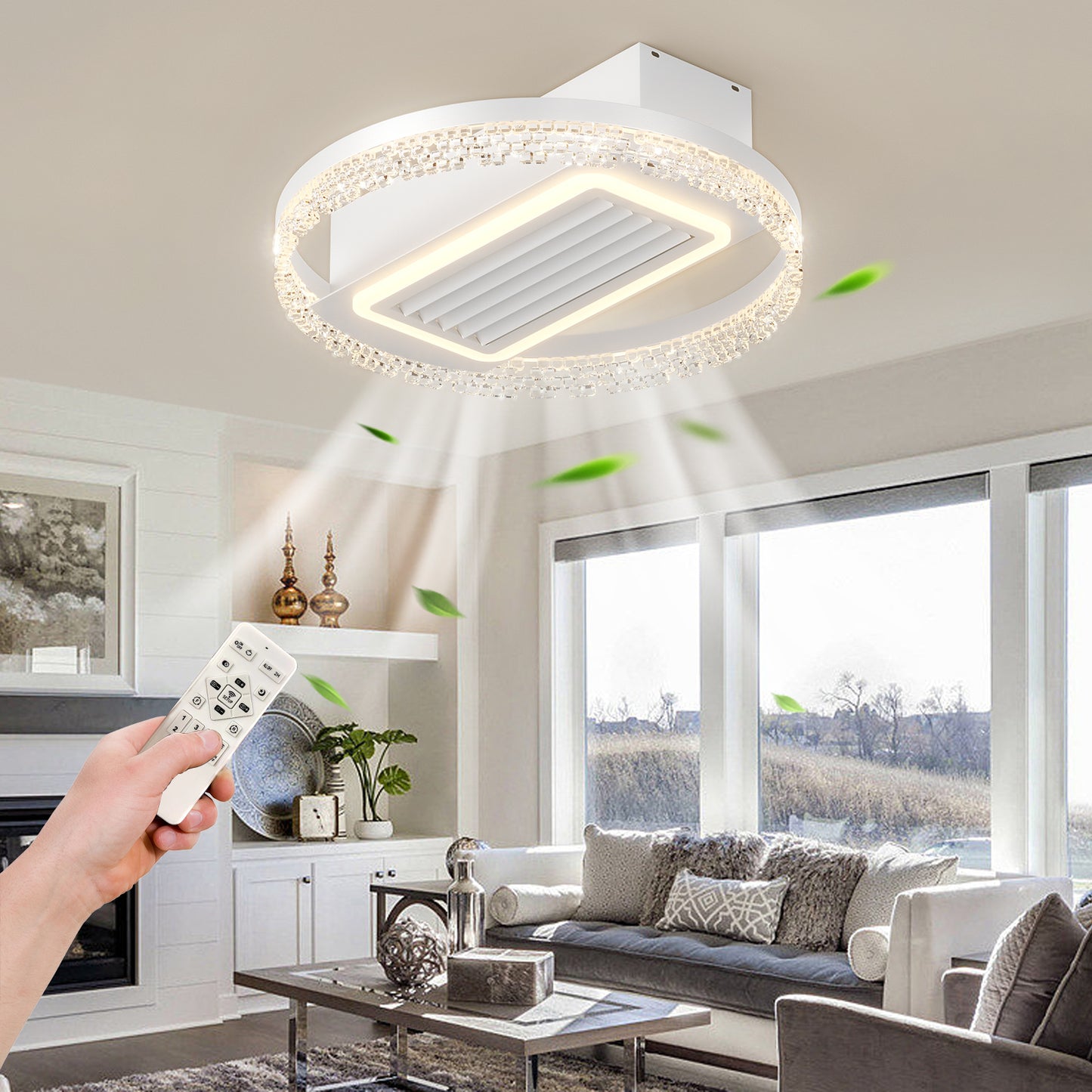 20inch Modern Leafless Ceiling Fan with Remote Control Removable and Washable, Reversible Motor