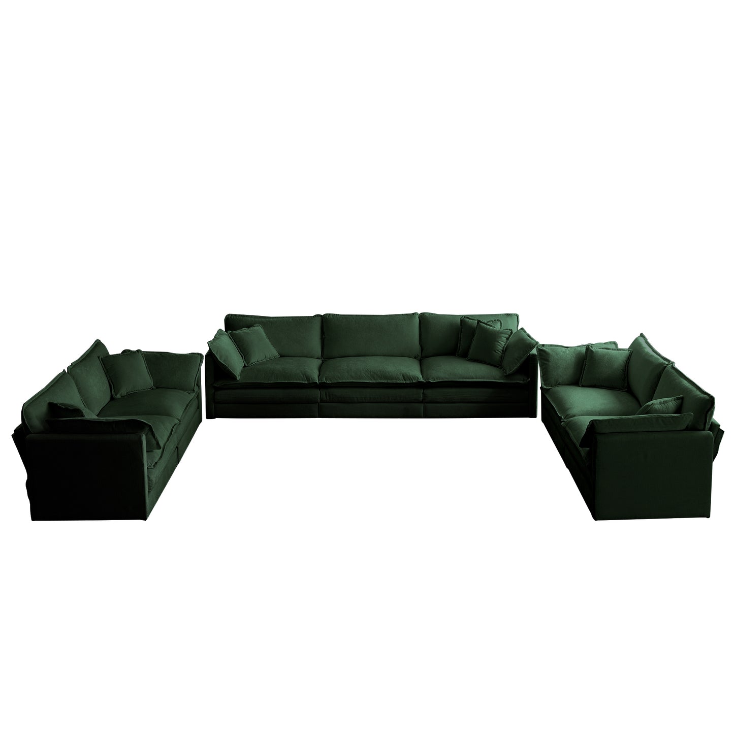 3 Piece Sofa Set Oversized Sofa Comfy Sofa Couch, 2 Pieces of 2 Seater and 1 Piece of 3 Seater Sofa  for Living Room, Deep Seat Sofa Green Chenille