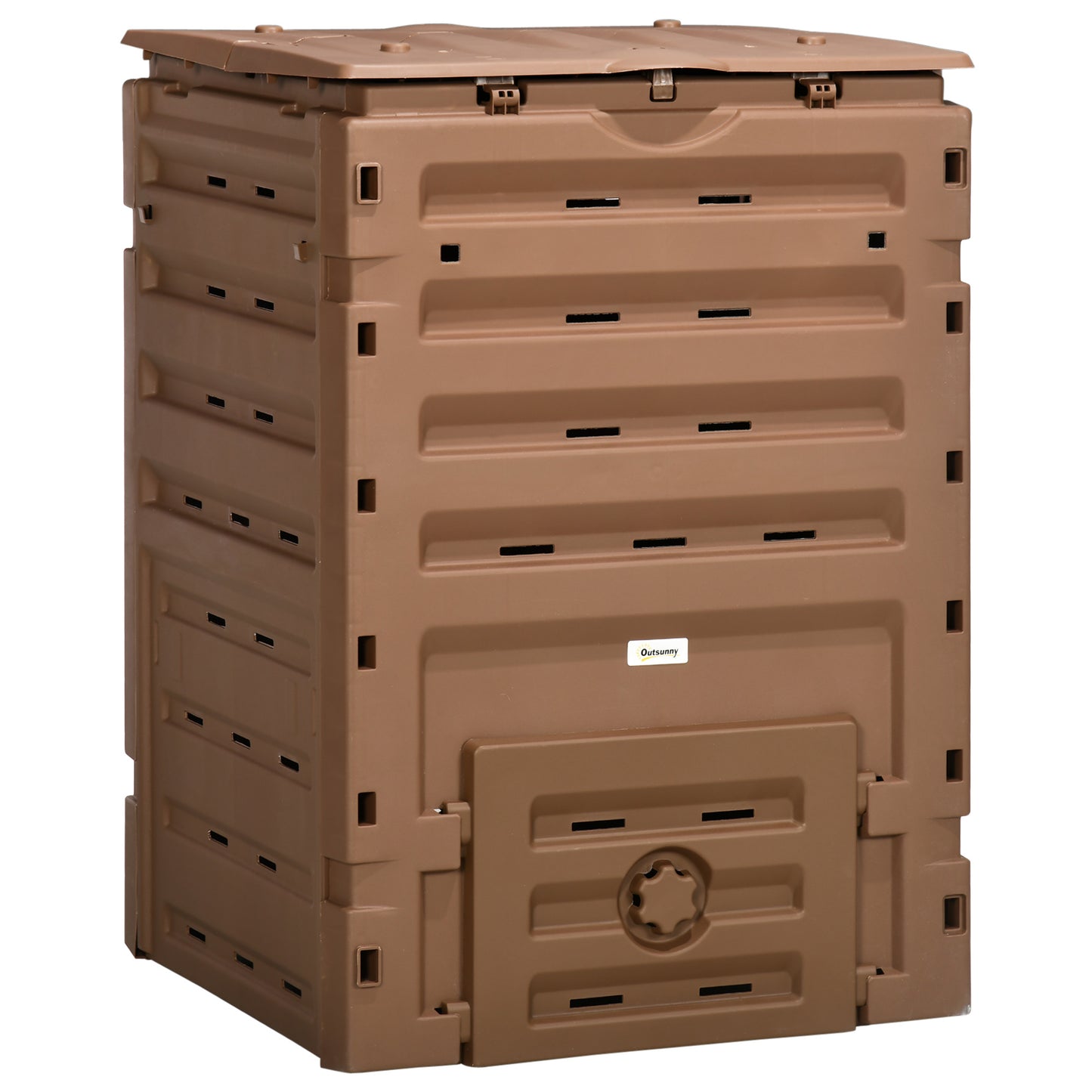 Outsunny Garden Compost Bin, 120 Gallon (450L) Garden Composter, BPA Free, with 80 Vents and 2 Sliding Doors, Lightweight & Sturdy, Fast Creation of Fertile Soil, Brown