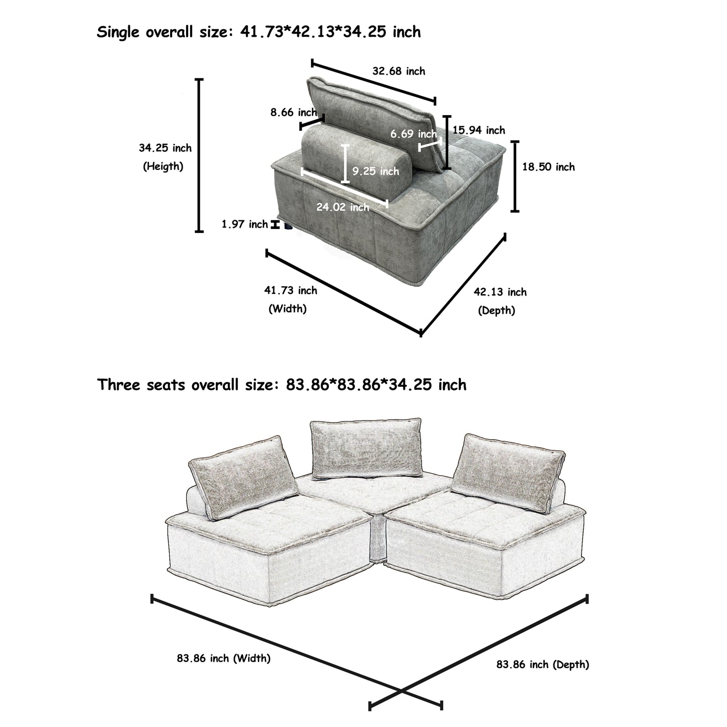 Modular 4-Piece Sofa with Adjustable and Removable Backrests for Ultimate Comfort Oversized sofa chenille light grey sofa