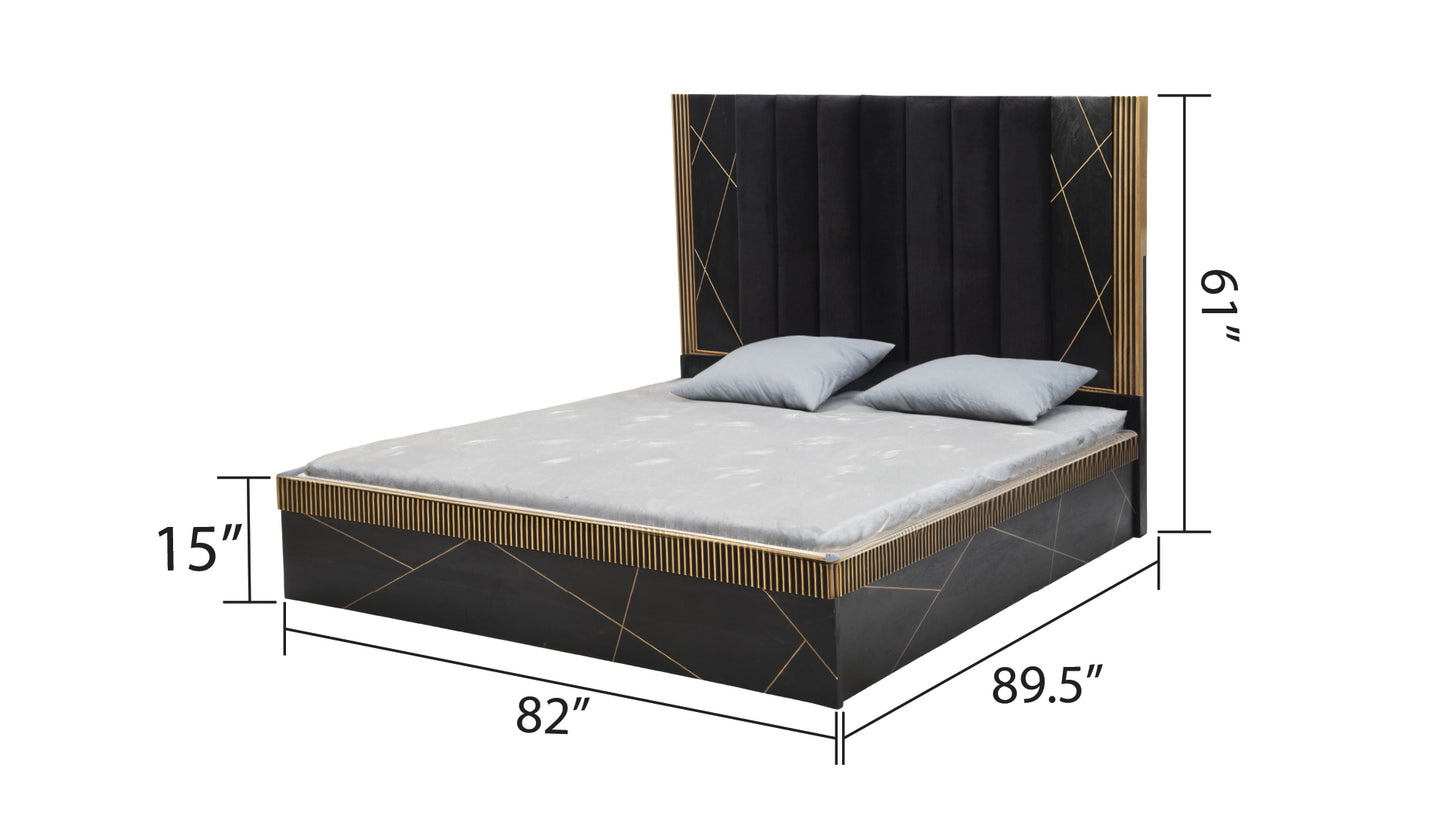 Modern Style 4Pc King Bedroom Set Made With Mango Wood and Finished with Brass Metal