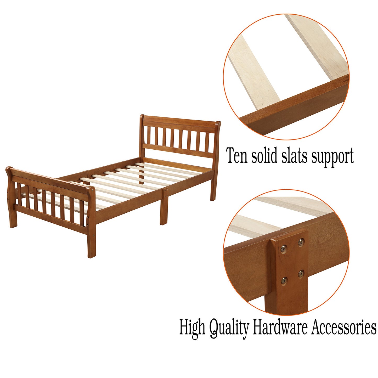 Wood Platform Bed Twin Bed Frame Panel Bed Mattress Foundation Sleigh Bed with Headboard/Footboard/Wood Slat Support