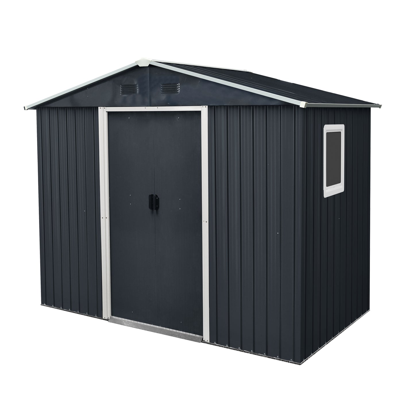 8ft x 4ft Outdoor Metal Storage Shed with Window and Metal Foundation for Backyard, Patio, Lawn (Black and White)