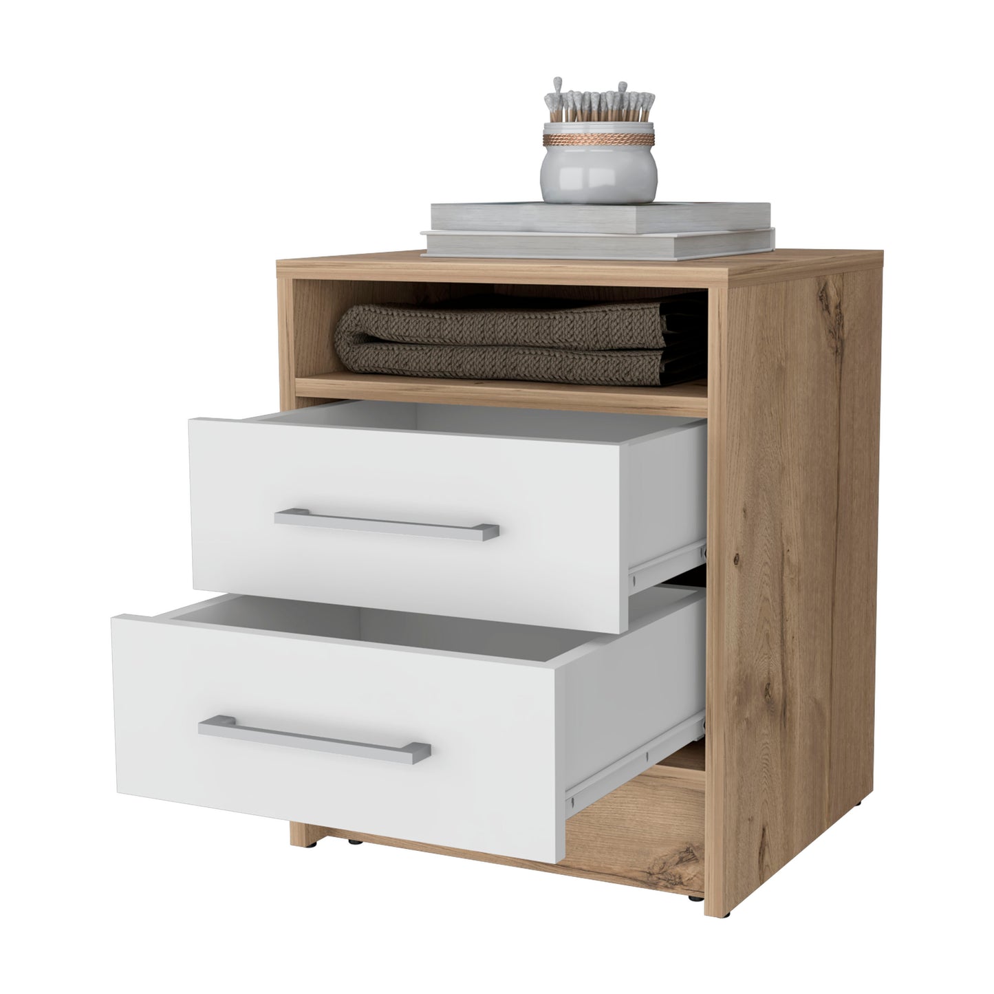 Philadelphia Nightstand, Two Drawers, Concealed Shelf