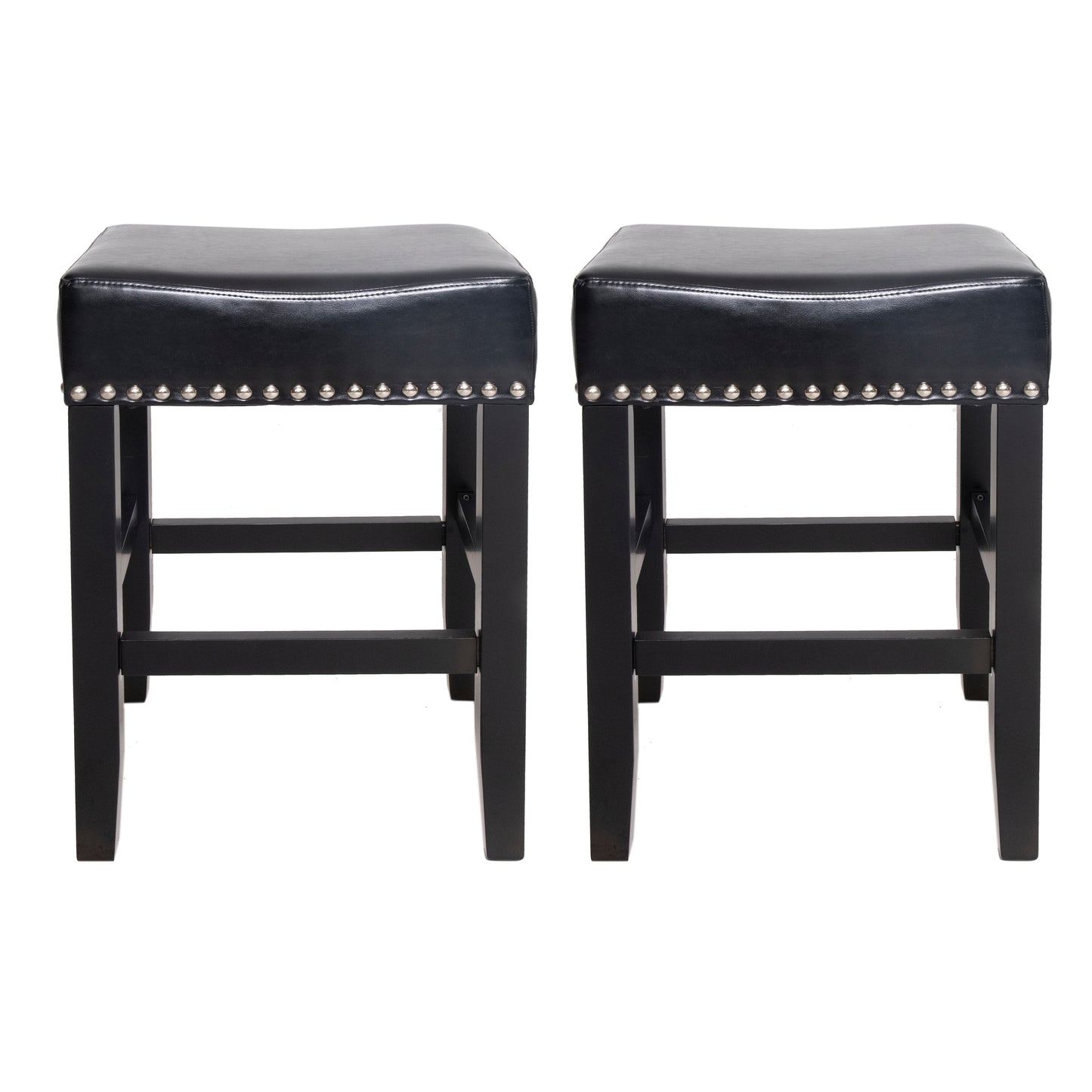 26" Backless Leather Counter Stools, 2-Pcs Set, Black