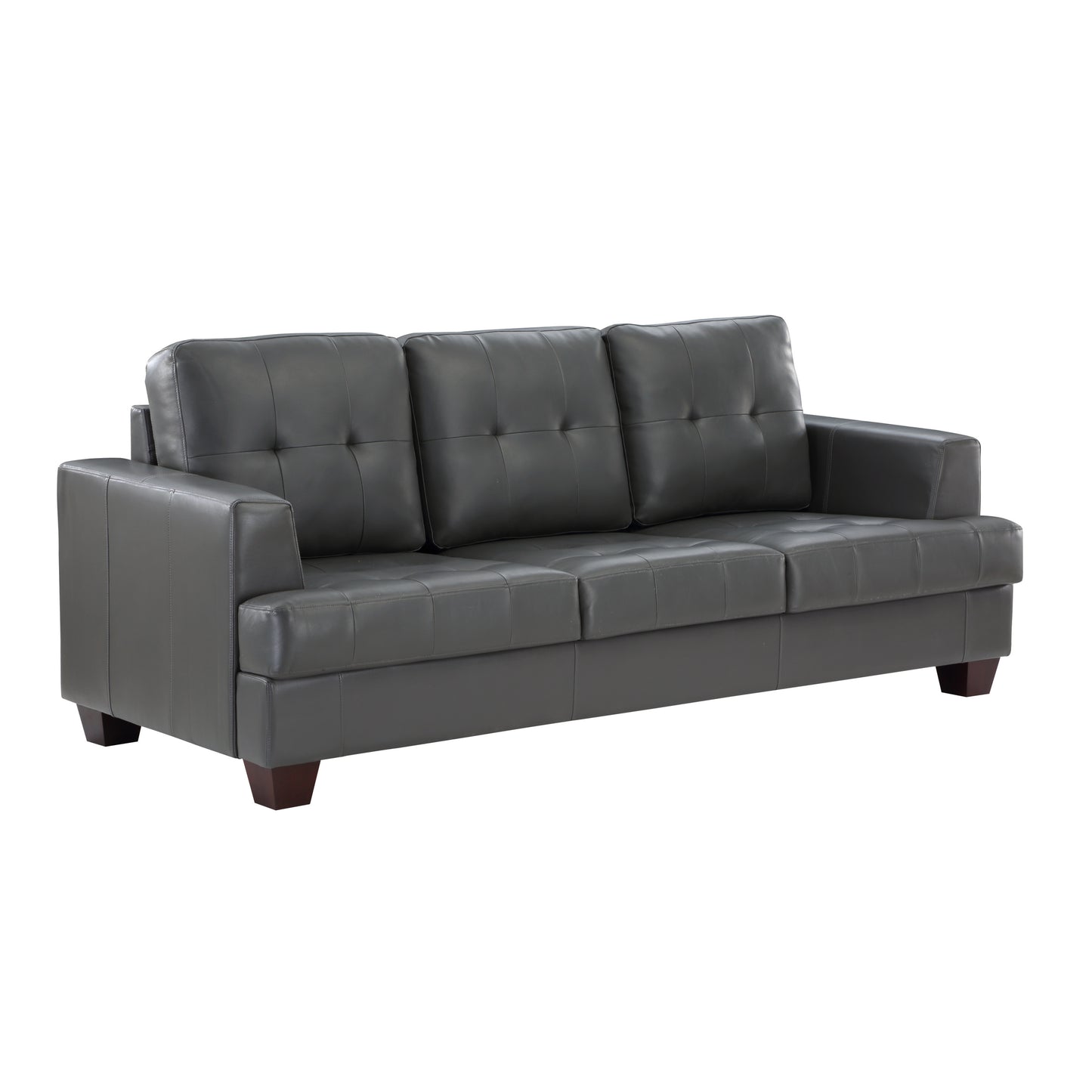 Modern Design 2pc Sofa Set Premium Faux Leather Upholstery Gray Sofa Loveseat Comfort Tufted Detail Solid Wood Frame Living Room Furniture