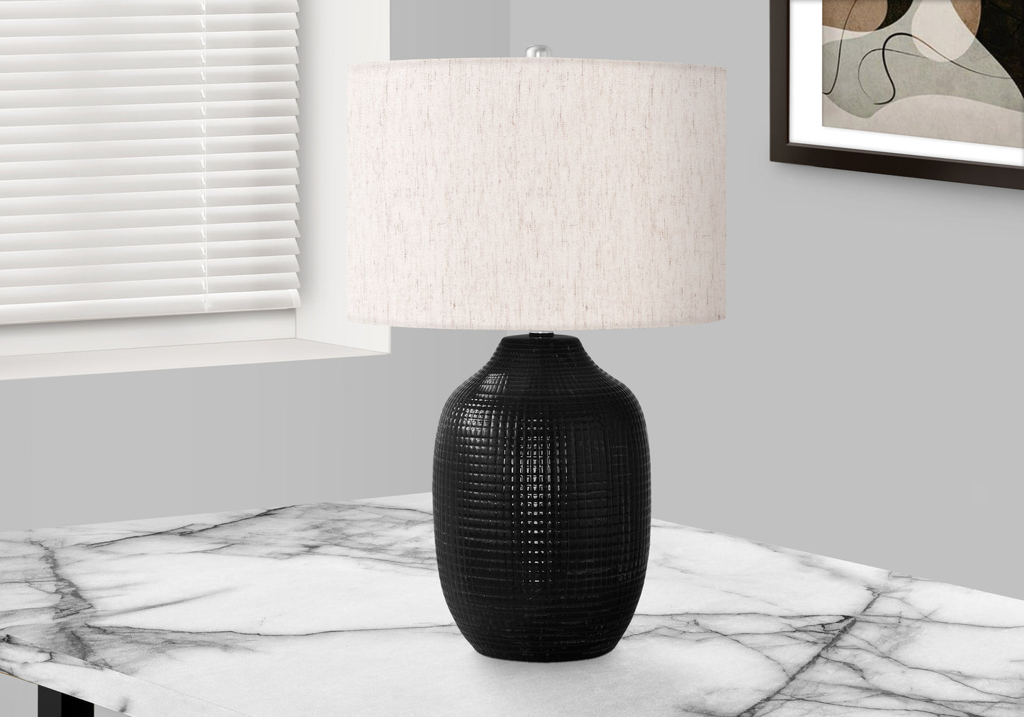 Lighting, 26"h, Table Lamp, Black Ceramic, Ivory / Cream Shade, Contemporary