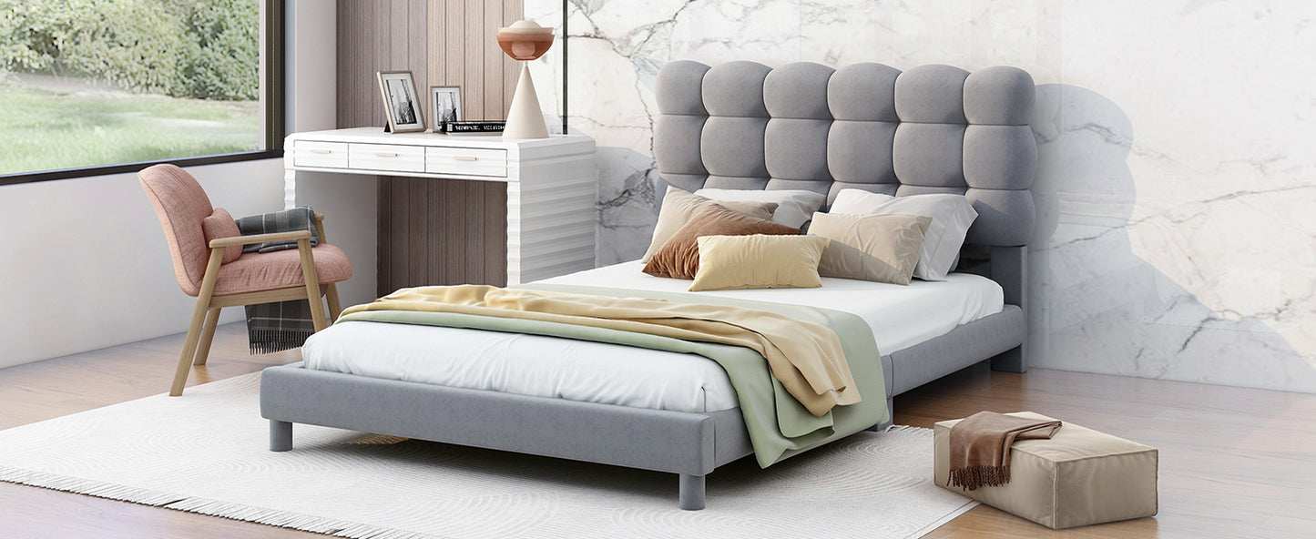 Twin Size Upholstered Platform Bed with Soft Headboard,Gray