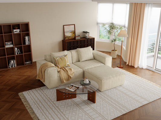 modular sofa can be converted into an oversized sofa bed Free conversion sofa set flexible configuration, soft corduroy cloud velvet fabric two person combination with footrest -cream