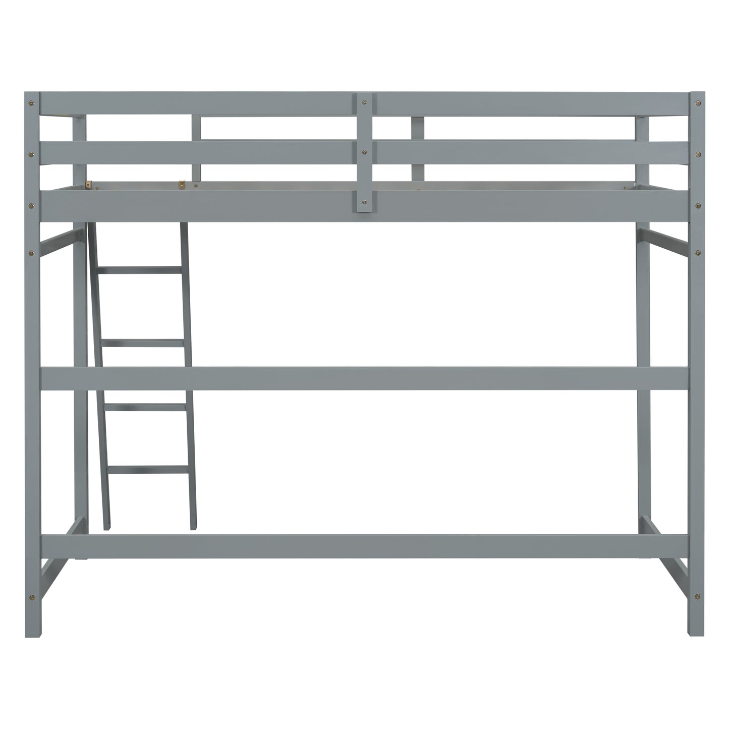 Twin Size High Loft Bed with inclined Ladder, Guardrails,Grey