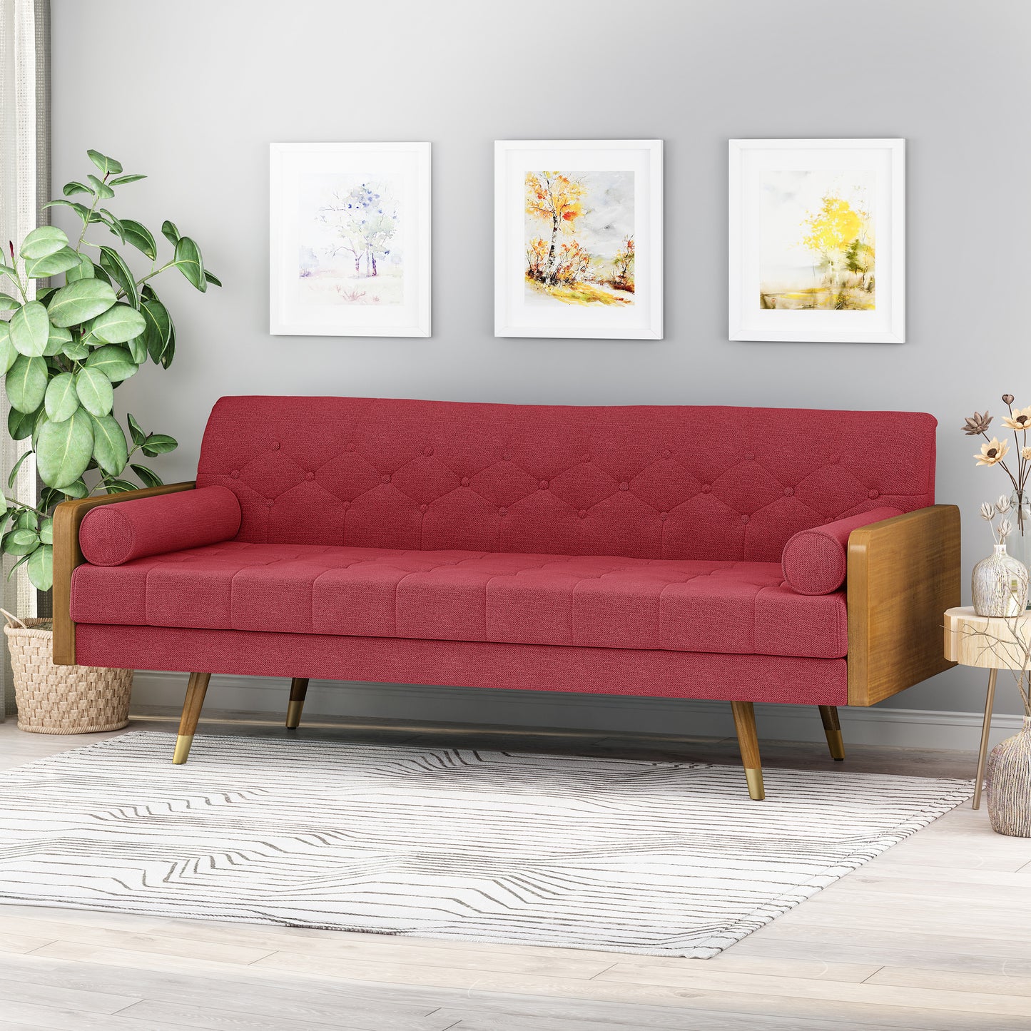 Aidan Mid Century Modern Tufted Fabric Sofa