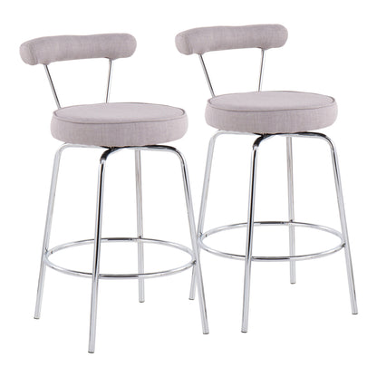 Rhonda Contemporary Counter Stool in Chrome and Light Grey Fabric by LumiSource - Set of 2