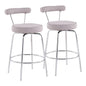 Rhonda Contemporary Counter Stool in Chrome and Light Grey Fabric by LumiSource - Set of 2