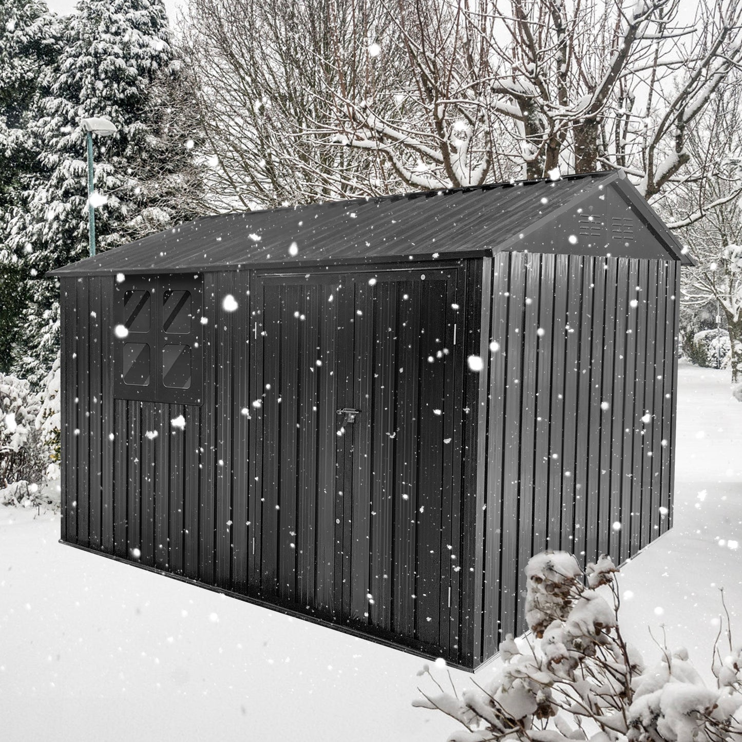 Metal garden sheds 6ftx8ft outdoor storage sheds black with window