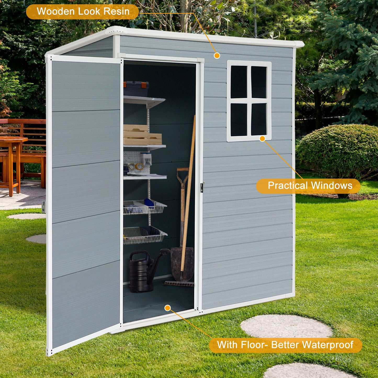 5x3ft Resin Outdoor Storage Shed Kit-Perfect to Store Patio Furniture,Grey