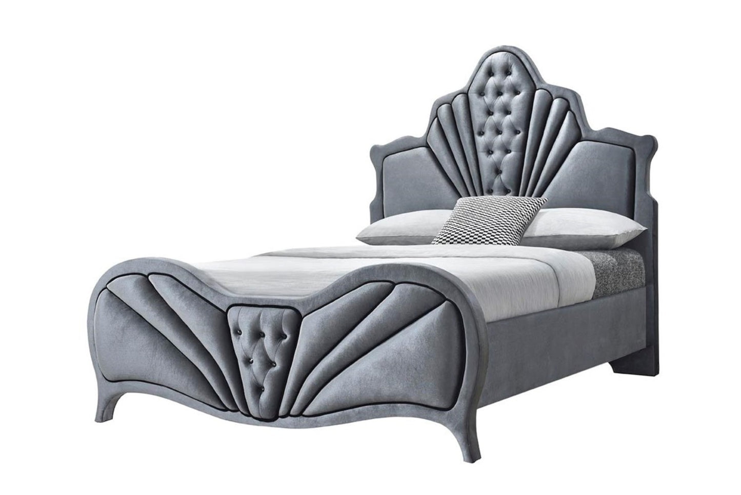 Dante Gray Velvet Queen Bed