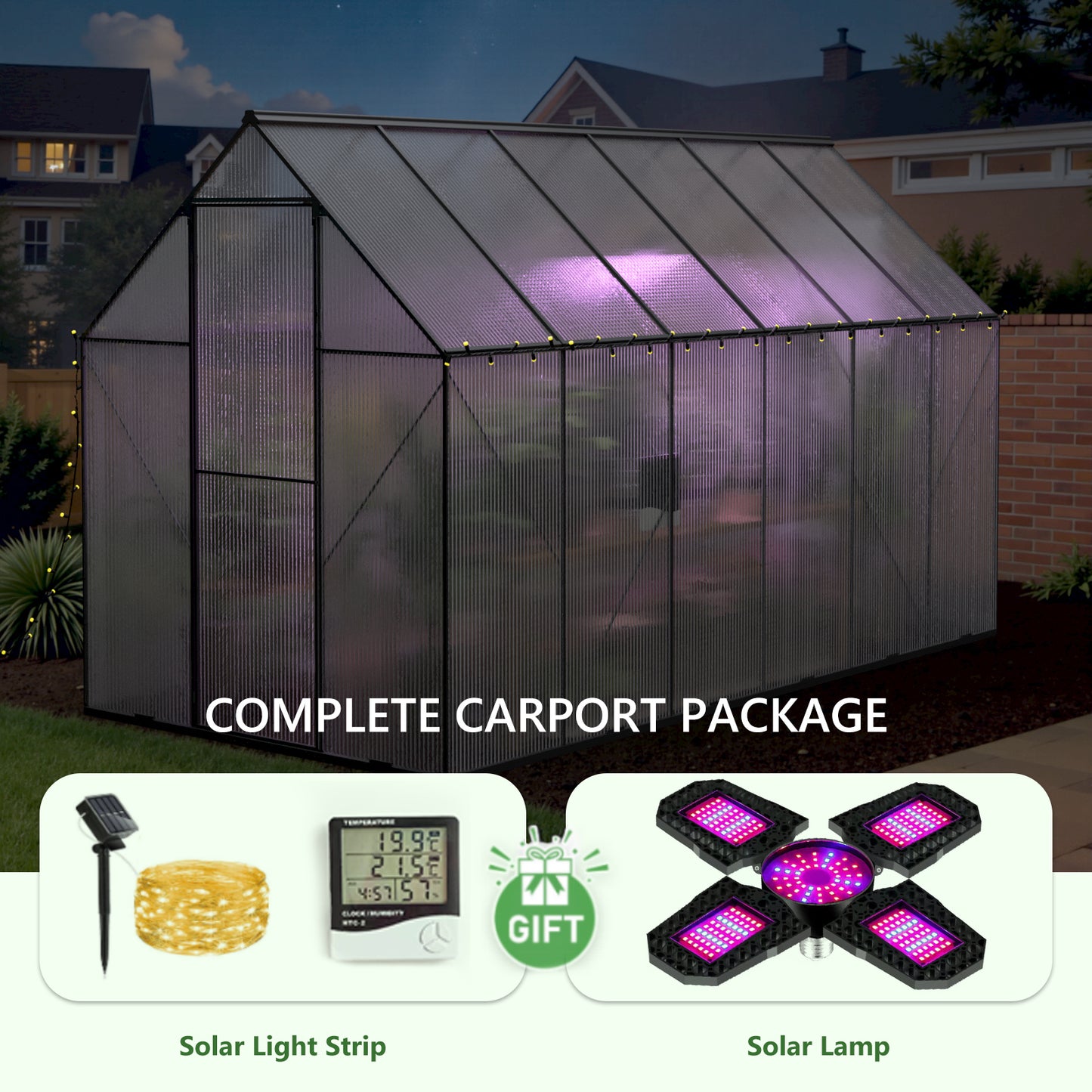 6x12 Outdoor Greenhouse - Walk-in Heavy Duty Storage Shed with Adjustable Vent Window&Lockable Hinged Door,Polycarbonate Greenhouses for Garden Plants,UV Protection Metal Sun Room for Garden, Backyard