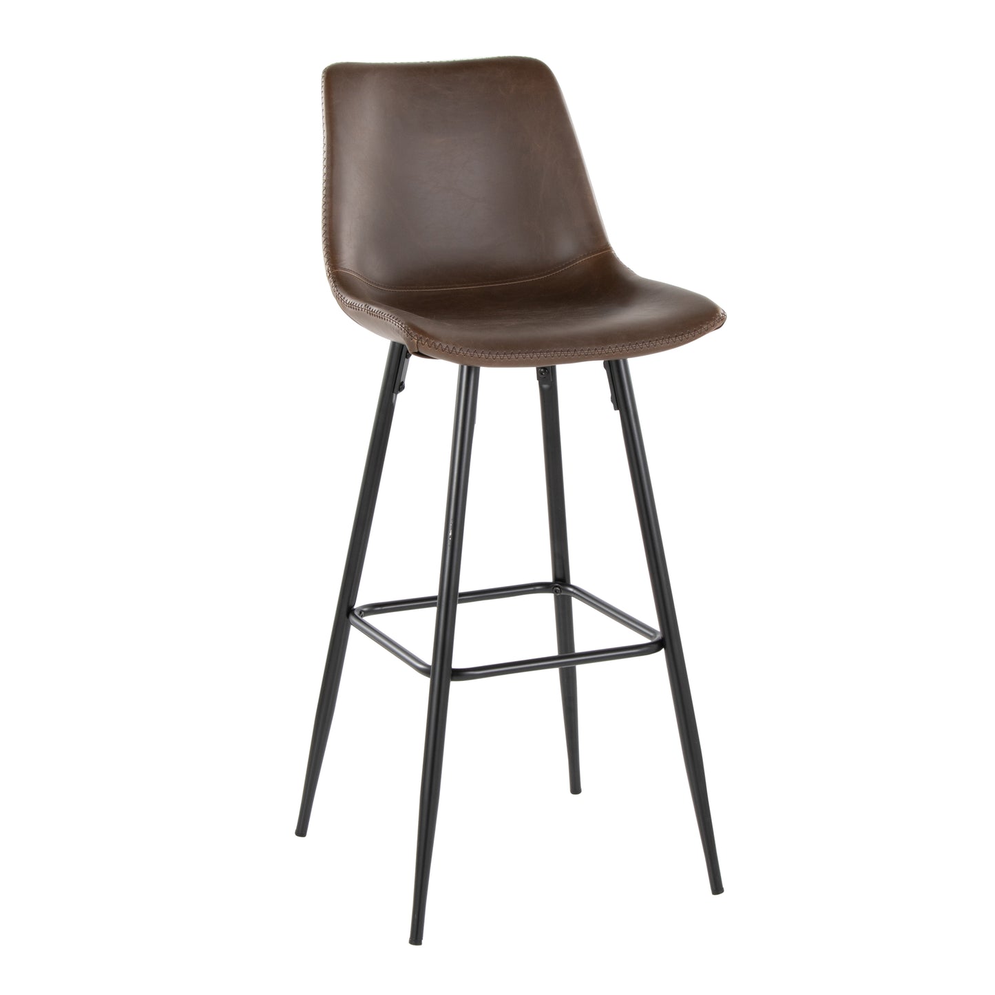 Durango 26" Industrial/Urban Fixed-Height Counter Stool in Black Metal and Espresso Faux Leather with Espresso Stitching and Square Black Metal Footrest by LumiSource - Set of 2