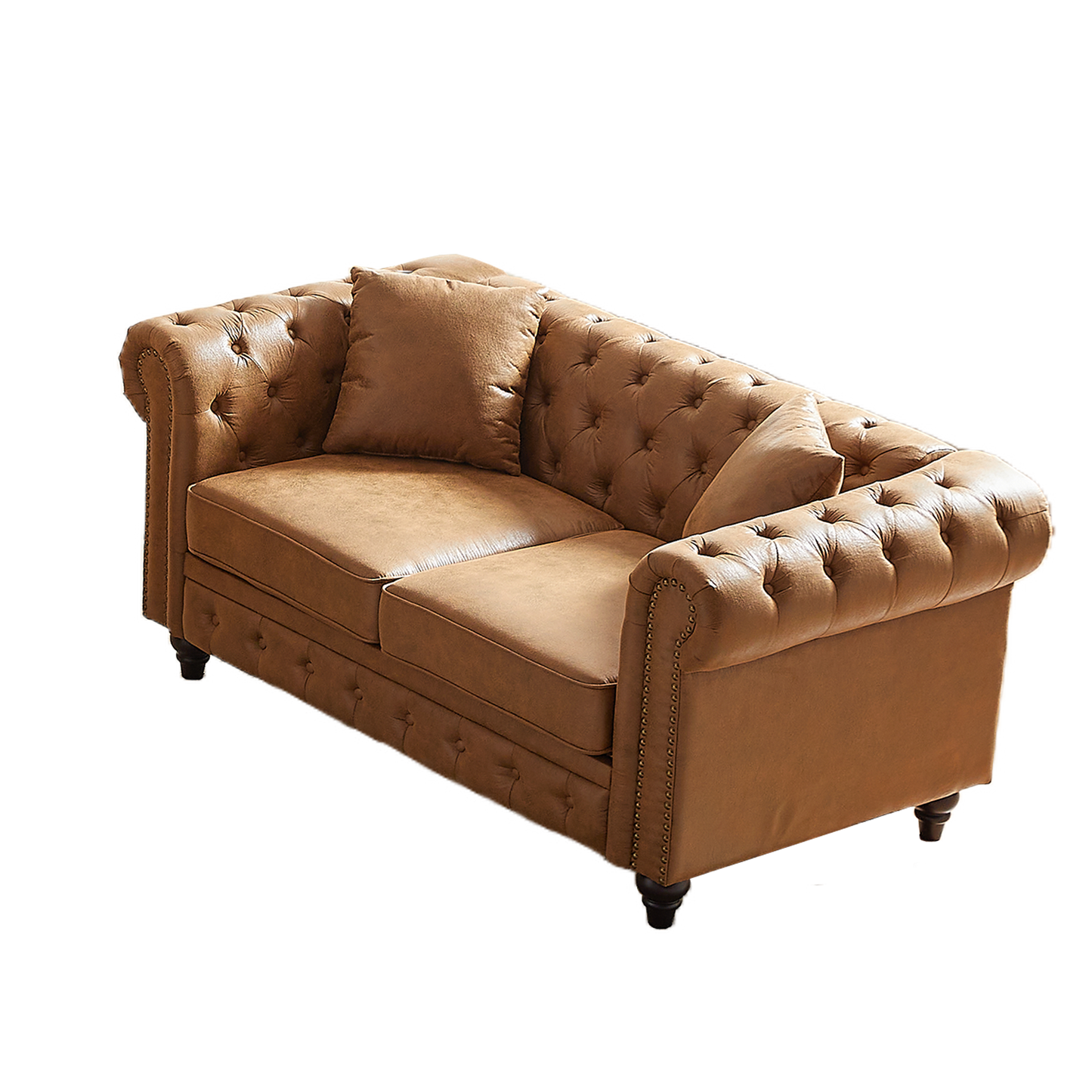 FX 85.5"Living Room with Tech Fabric Chesterfield Sofa with Rolled Arms 3 Seater Sofa with Button Design and 2 Cushions for Apartment, Office, Living Room