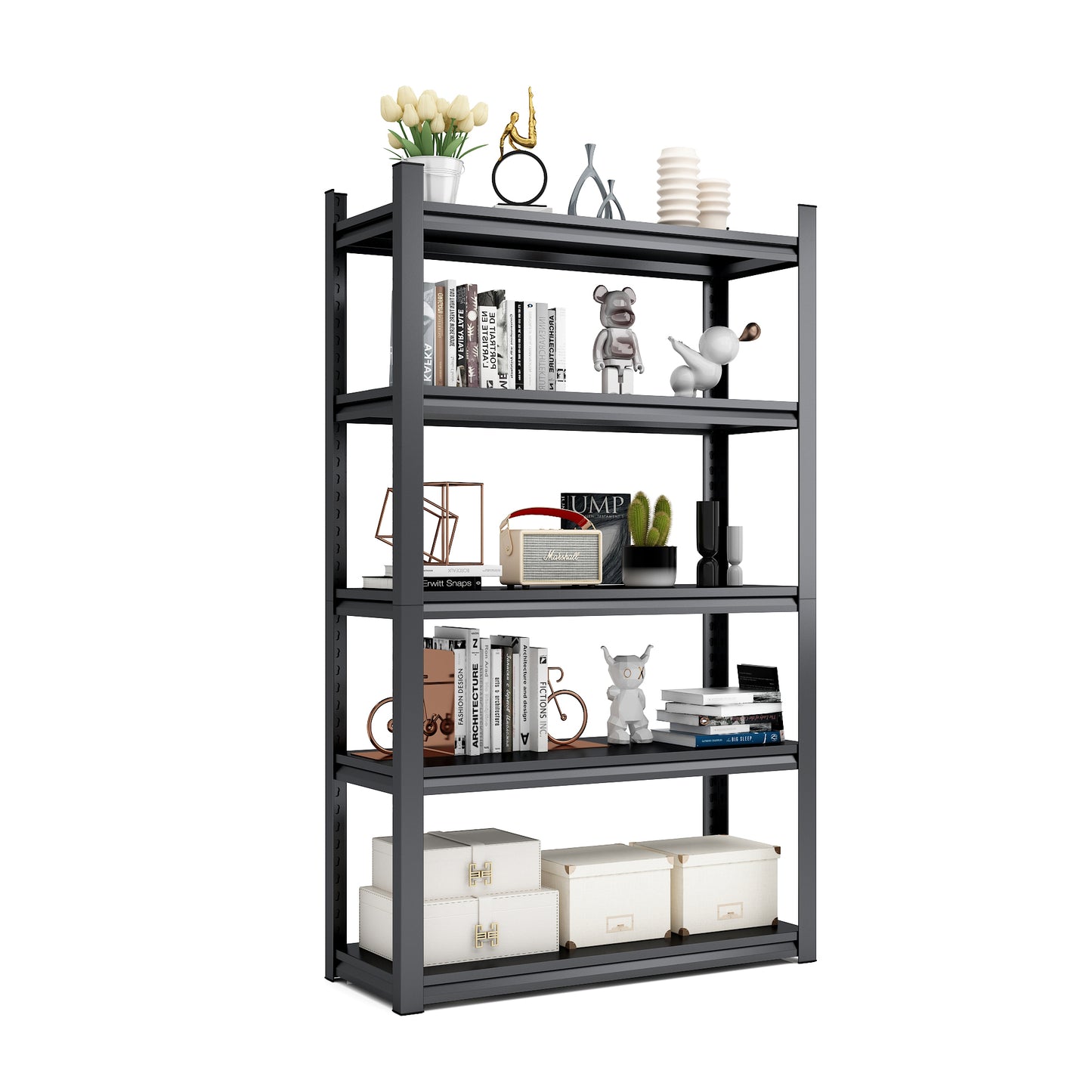 78"H  5 Tier Metal Shelves for Storage Garage Shelving 2000LBS Heavy Duty Storage Shelves Adjustable Garage Shelf Industrial Shelving Unit Storage Utility Rack,47.2"W*18"D*78"H,Black