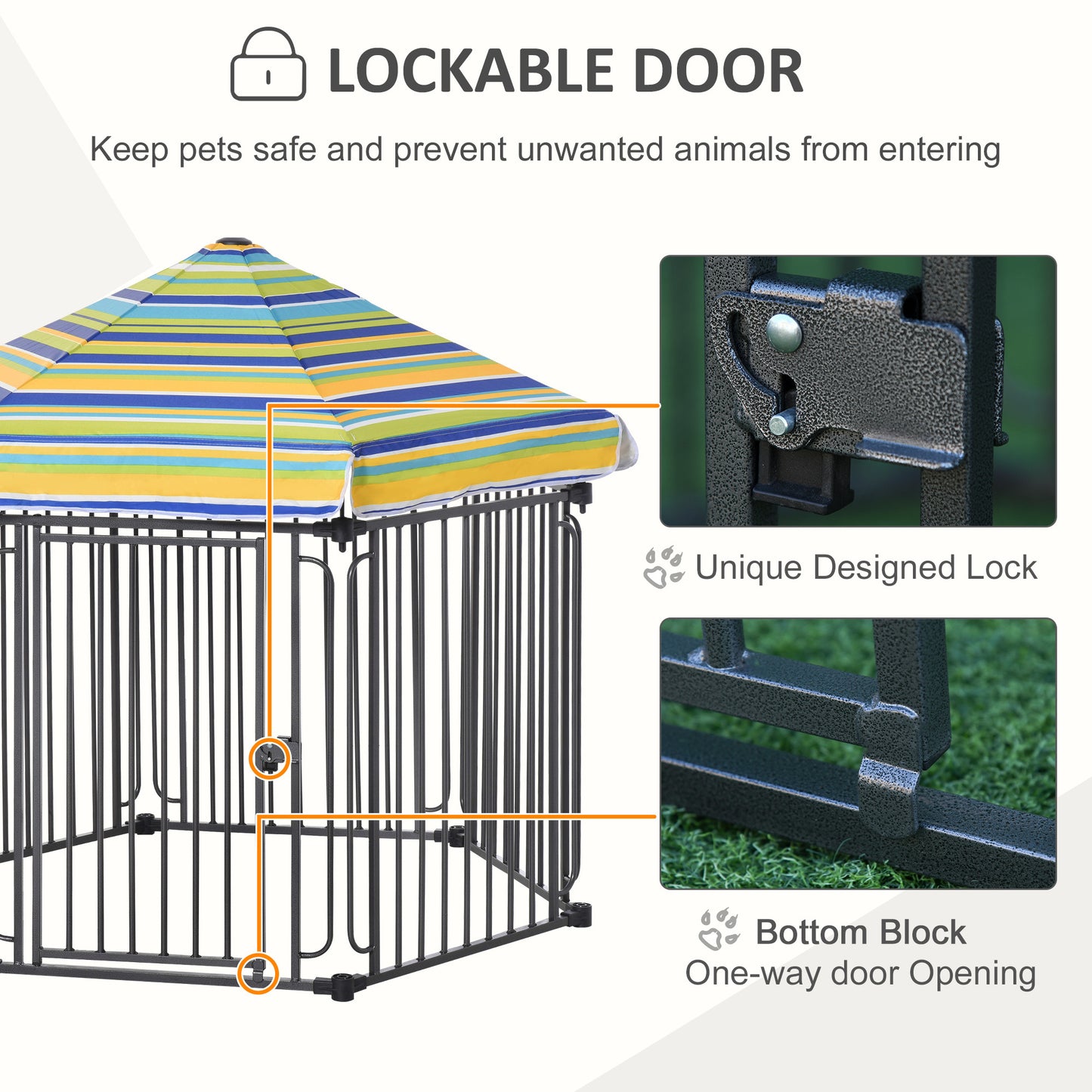 PawHut 48" x 41" Heavy-Duty Metal Dog Playpen, Outdoor Pet Cage Kennel, Puppy Exercise Fence Barrier with Weather-Resistant Polyester Roof, Locking Door, & Metal Frame