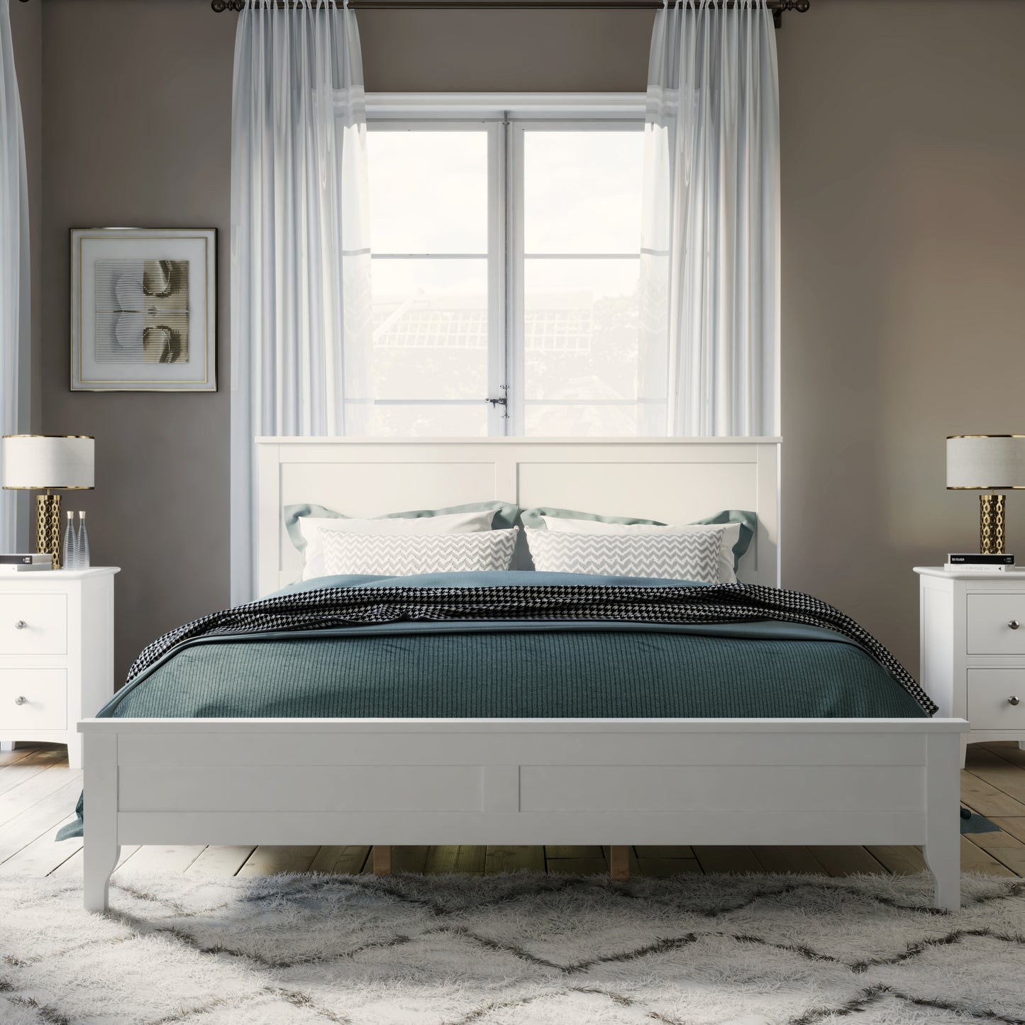 White Solid Wood 5 Pieces Queen Bedroom Sets(bed+nightstand*2+chest+dresser)old sku:BS515101AAK