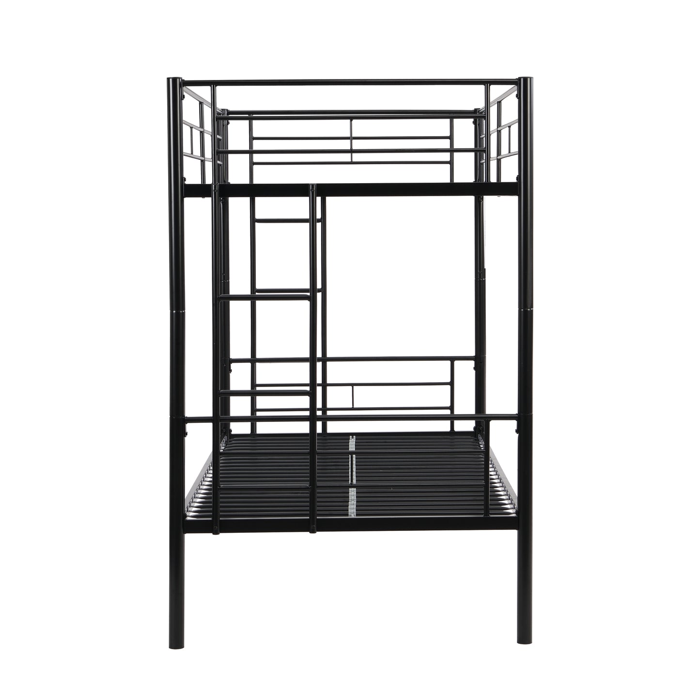 Bunk Bed Twin Over Twin Size with 2 Ladders and Full-Length Guardrail, Metal, Storage Space, No Box Spring Needed, Noise Free, Black