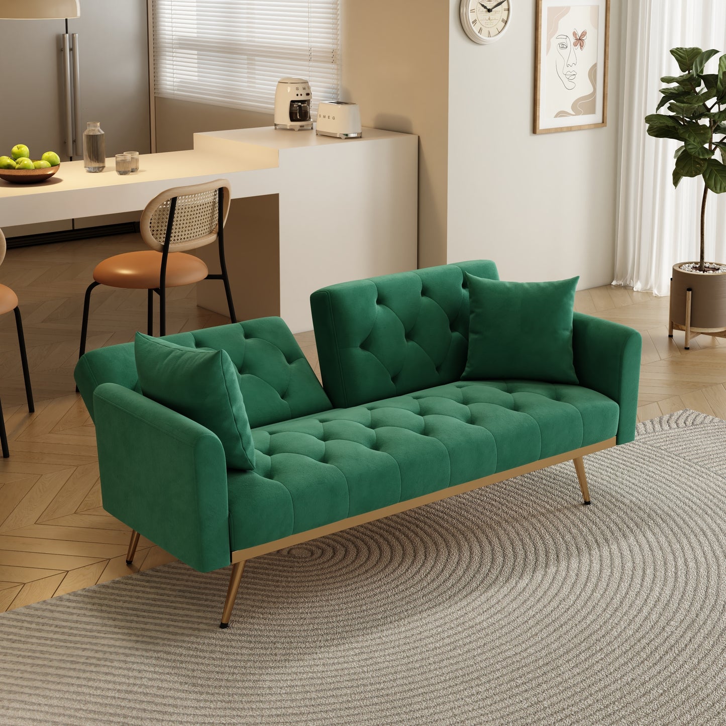 The 68.3 "green velvet sofa bed is beautiful and easy to assemble