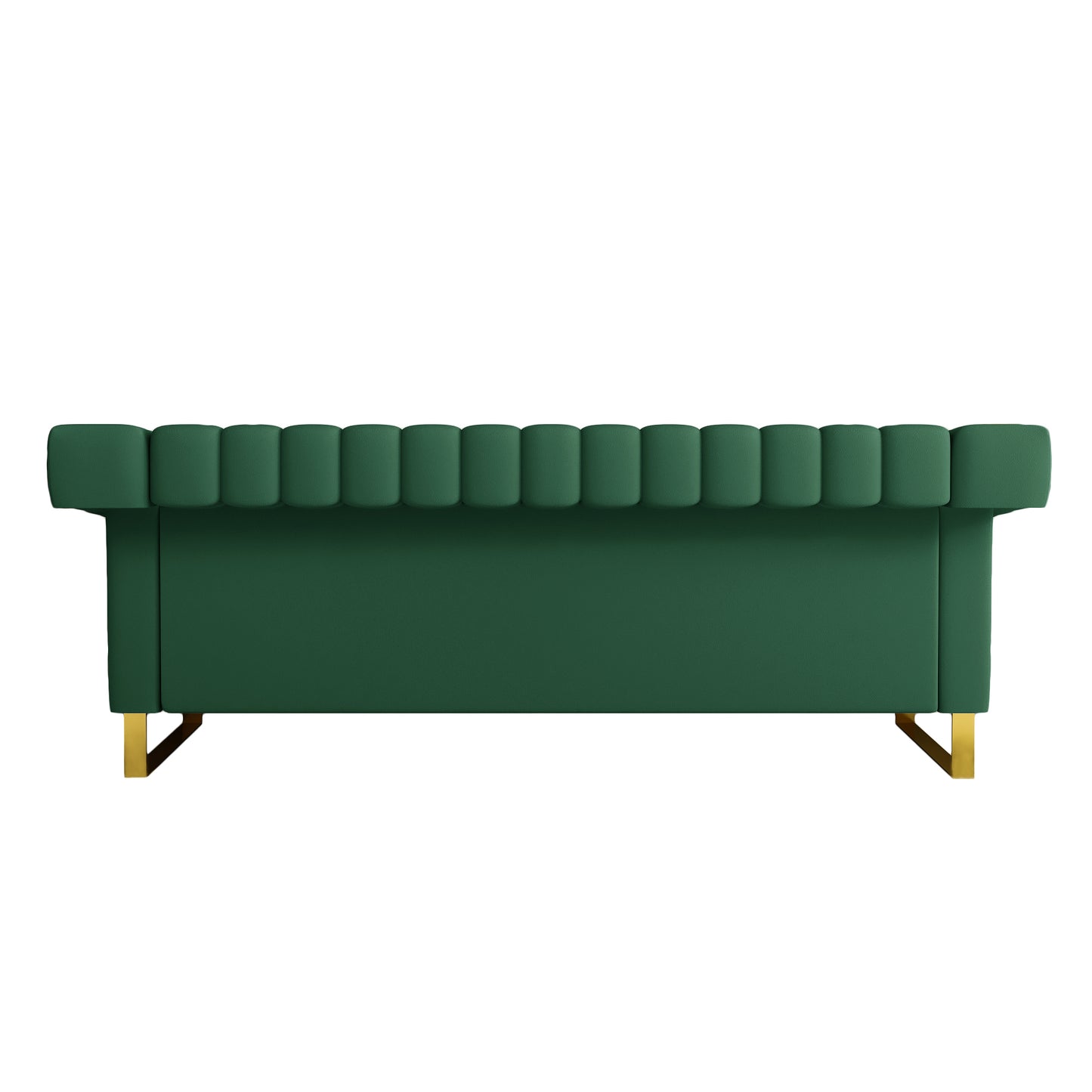 FX-P81PU-GR SOFA  Modern Green PU  Sofa with Gold Accents - Sleek Channel-Tufted Upholstery, 3-Seat Couch for Living Room and Office Decor(TEMU Suitable)