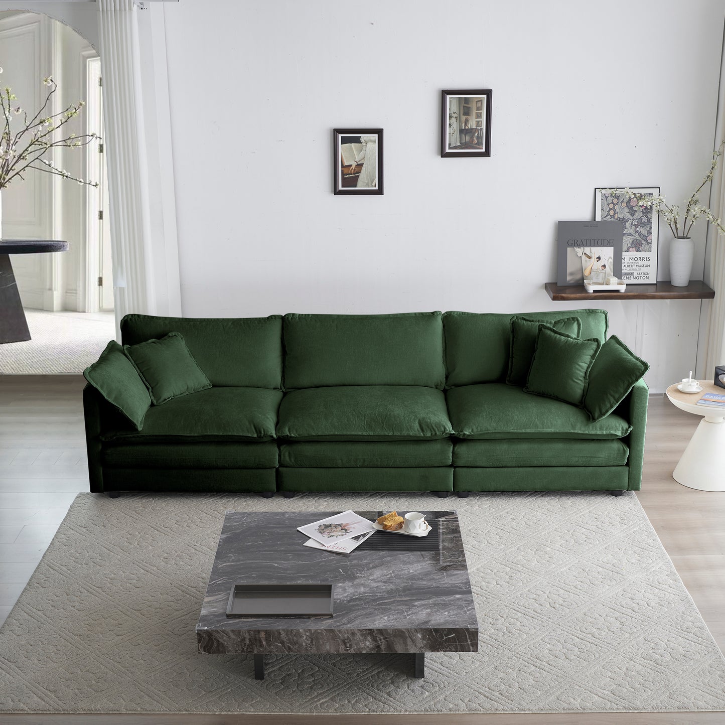 3 Piece Sofa Set Oversized Sofa Comfy Sofa Couch, 2 Pieces of 2 Seater and 1 Piece of 3 Seater Sofa  for Living Room, Deep Seat Sofa Green Chenille