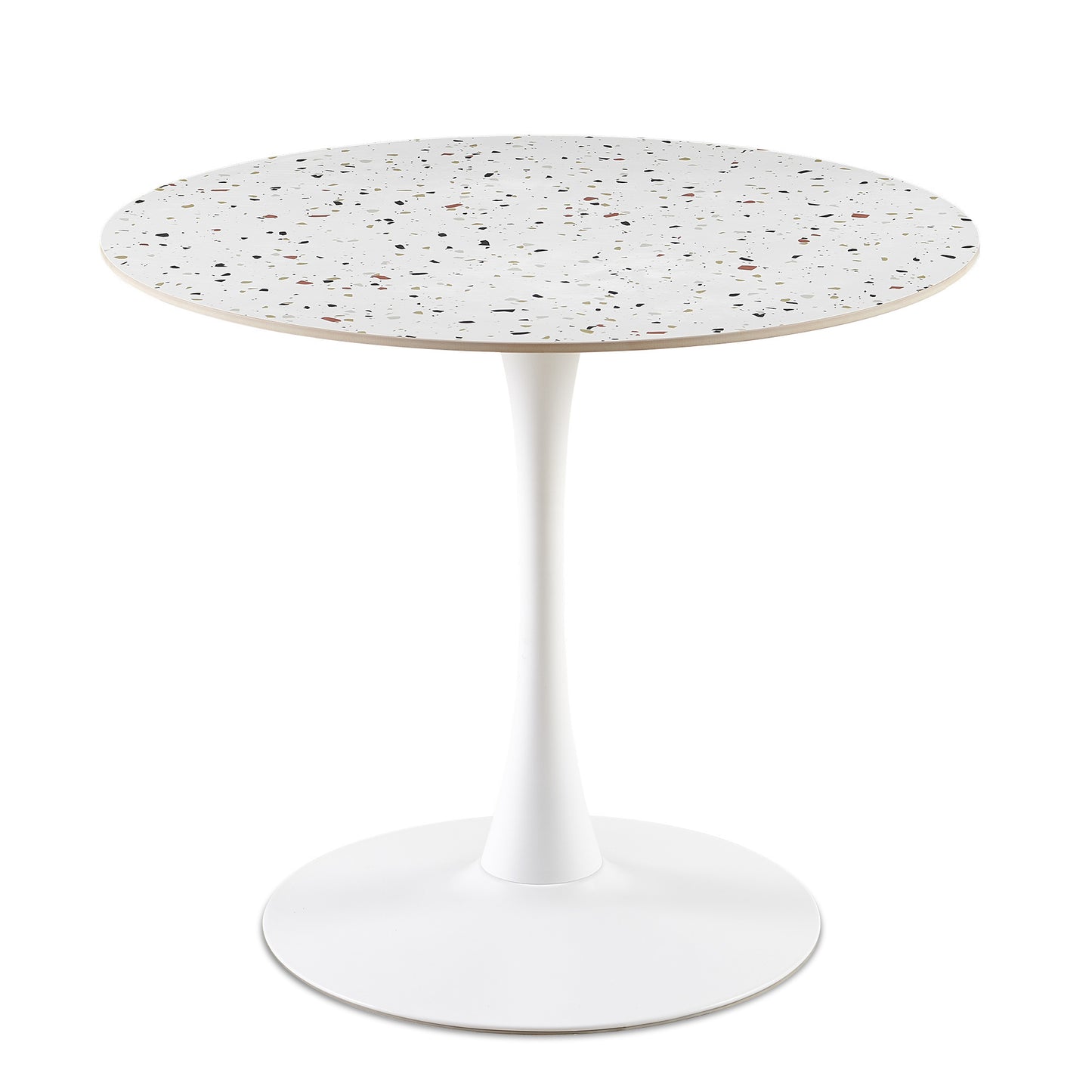 Mid-Century White Stone Round Dining Table for Dining Room, Living Room,Cafe,Easy to Assemble and Clean