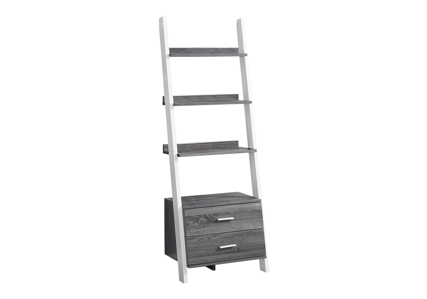 Bookshelf, Bookcase, Etagere, Ladder, 4 Tier, 69"h, Office, Bedroom, Grey And White Laminate, Contemporary, Modern