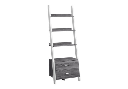 Bookshelf, Bookcase, Etagere, Ladder, 4 Tier, 69"h, Office, Bedroom, Grey And White Laminate, Contemporary, Modern